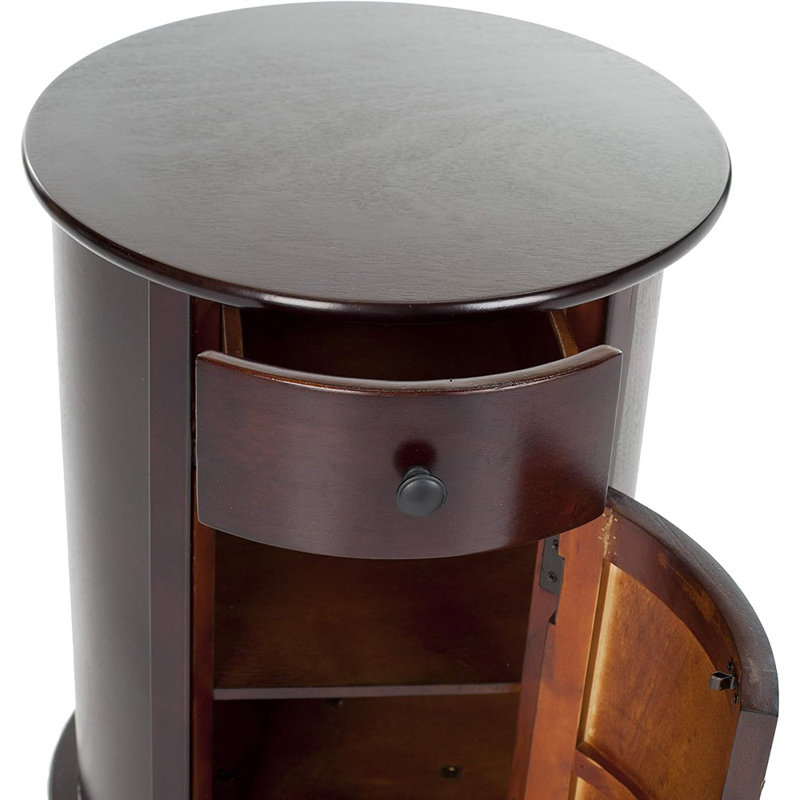 Charlton Home® Regan Solid Wood Swivel Drum End Table with Storage